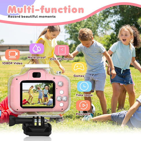 Waterproof Camera Toys for Girls Age 3-12 - Underwater Video Recorder with 32GB SD Card (Pink)
